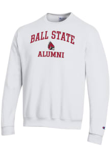 Champion Ball State Cardinals Mens White Mascot Alumni Powerblend Long Sleeve Crew Sweatshirt