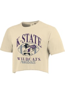K-State Wildcats Womens Ivory Oversized Football Arch Short Sleeve T-Shirt