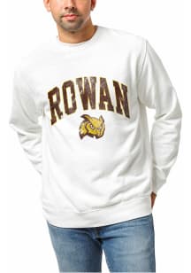 League Rowan University Mens White ROWAN ARCH OWL HEAD LOGO Long Sleeve Fashion Sweatshirt
