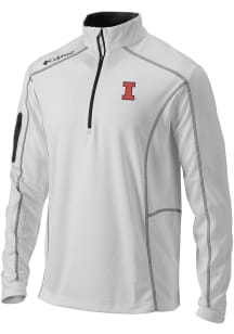 Columbia Illinois Fighting Illini Mens White Heat Seal Omni Wick Shotgun Long Sleeve Qtr Zip Pullo..