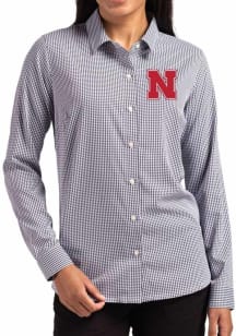 Cutter and Buck Nebraska Cornhuskers Womens Epic Confidence Gingham Long Sleeve Black Dress Shirt