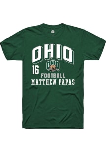 Matthew Papas Ohio Bobcats Green Football NIL Arch Logo Short Sleeve Player T Shirt