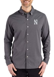 Cutter and Buck Northwestern Wildcats Mens Purple Gingham LS Woven Long Sleeve Dress Shirt