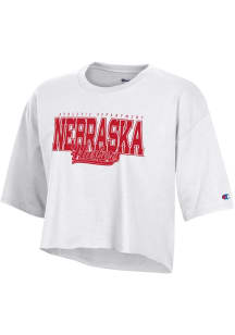 Champion Nebraska Cornhuskers Womens White Boyfriend Crop Short Sleeve T-Shirt