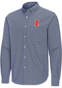 Antigua Illinois Fighting Illini Mens Navy Blue Porter Long Sleeve Dress Shirt