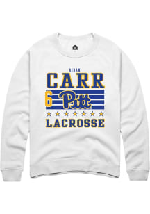 Aidan Carr  Rally Pitt Panthers Mens White NIL Striped Long Sleeve Crew Sweatshirt