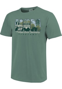 Michigan State Spartans Womens Green Campus Drawing Mom Short Sleeve T-Shirt