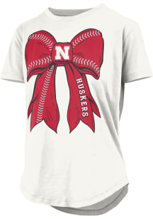Pressbox Nebraska Cornhuskers Womens White Big Bow Softball Short Sleeve T-Shirt