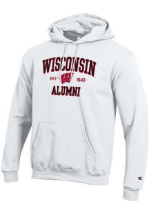 Champion Wisconsin Badgers Mens White Est Alumni Powerblend Long Sleeve Hoodie