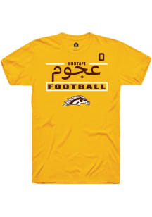 Mustafi Al-Gawari Western Michigan Broncos Gold Football NIL Stacked Box Short Sleeve Player T Shi..