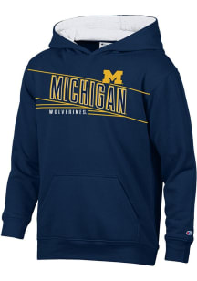 Champion Michigan Wolverines Youth Navy Blue Stadium Wordmark Long Sleeve Hoodie