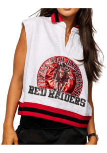 Queen of Sparkles Texas Tech Red Raiders Womens White Sequins Striped Collar Tank Top