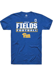 Jordan Fields Pitt Panthers Blue Football NIL Stacked Box Short Sleeve Player T Shirt
