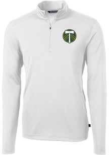 Cutter and Buck Portland Timbers Mens White Virtue Eco Pique Long Sleeve Qtr Zip Pullover
