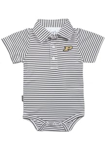 Purdue Boilermakers Baby Charcoal Carson Striped Short Sleeve One Piece Polo