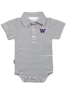 Washington Huskies Baby Charcoal Carson Striped Short Sleeve One Piece Polo