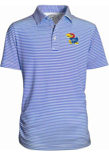 Kansas Jayhawks Youth Blue Carson Striped Short Sleeve Polo Shirt