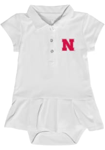 Nebraska Cornhuskers Baby Girls White Caroline Onesie Short Sleeve Dress