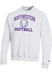Champion Northwestern Wildcats Mens White Softball Icon Powerblend Long Sleeve Crew Sweatshirt