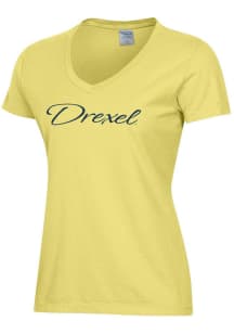 ComfortWash Drexel Dragons Womens Yellow Script Garment Dyed Short Sleeve T-Shirt
