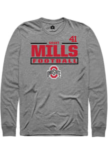 Grant Mills Ohio State Buckeyes Graphite Football NIL Stacked Box Long Sleeve Player T Shirt