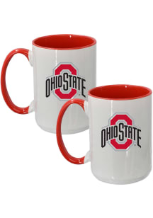 Ohio State Buckeyes Logo + Wordmark 2 Pack Inner Color Ceramic Mug - White