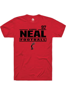 Kamron Neal Cincinnati Bearcats Red Football NIL Stacked Box Short Sleeve Player T Shirt