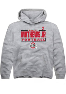 Jermaine Mathews Jr Rally Ohio State Buckeyes Youth NIL Stacked Box Long Sleeve Player Hoodie Grey