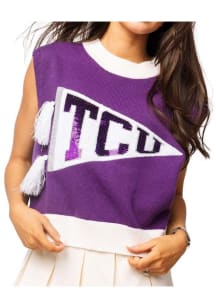 Queen of Sparkles TCU Horned Frogs Womens Purple Sequin Pennant Sweater Tank Top