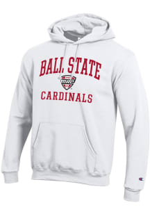 Champion Ball State Cardinals Mens White MAC Arch Powerblend Long Sleeve Hoodie