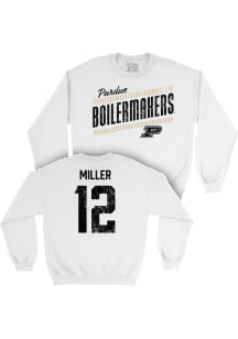 Lindsey Miller  Campus Ink Purdue Boilermakers Youth White NIL Slant Long Sleeve Crew Sweatshirt