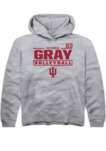 Victoria Gray Rally Indiana Hoosiers Youth NIL Stacked Box Long Sleeve Player Hoodie Grey