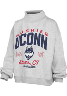 Pressbox UConn Huskies Womens Ash Lingo Mock Neck Crew Sweatshirt