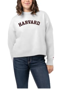 League Harvard Crimson Womens White 1636 Crew Sweatshirt