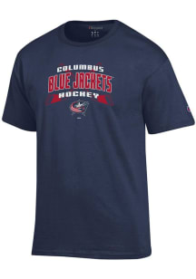 Champion Columbus Blue Jackets Navy Blue Hockey Sticks Team Name Jersey Short Sleeve T Shirt