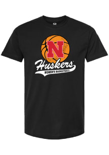 Summit Sportswear Nebraska Cornhuskers Black Mascot Women's Basketball Script Short Sleeve Fashion..