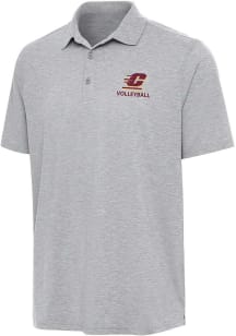 Antigua Central Michigan Chippewas Mens Grey Heather Volleyball Par 3 Short Sleeve Polo