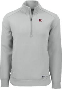 Cutter and Buck Rutgers Scarlet Knights Mens Ash Roam Long Sleeve Qtr Zip Pullover