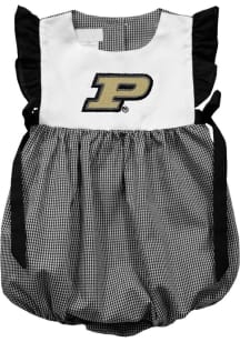Vive La Fete Purdue Boilermakers Baby Girls Black Gingham Bubble Short Sleeve Dress