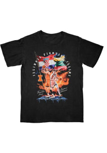 Illinois Fighting Illini Black European Flags Short Sleeve Fashion Player T Shirt