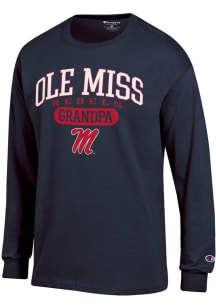Champion Ole Miss Rebels Navy Blue Pill Box Grandpa Jersey Long Sleeve T Shirt