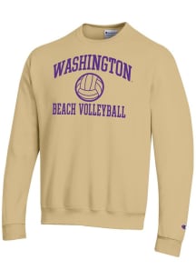 Champion Washington Huskies Mens Gold Beach Volleyball Icon Powerblend Long Sleeve Crew Sweatshirt
