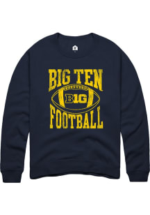 Rally Big Ten Mens Navy Blue Football Arch Long Sleeve Crew Sweatshirt