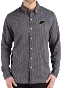 Cutter and Buck Purdue Boilermakers Mens Black Gingham LS Woven Long Sleeve Dress Shirt