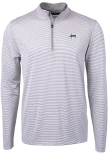 Cutter and Buck William & Mary Tribe Mens White Featherlight Pique MicroStripe Long Sleeve Qtr Zip..