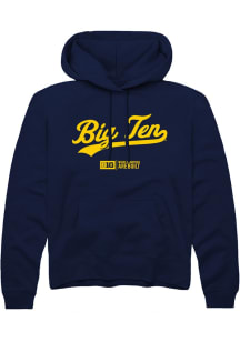 Rally Big Ten Mens Navy Blue Script Long Sleeve Hoodie