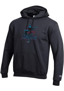 Champion Miami Marlins Mens Black Powerblend Long Sleeve Hoodie