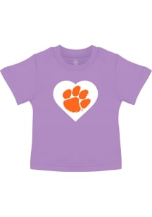 Clemson Tigers Toddler Girls Lavender Heart Short Sleeve T-Shirt