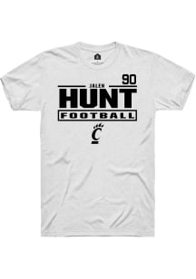 Jalen Hunt Cincinnati Bearcats White Football NIL Stacked Box Short Sleeve Player T Shirt