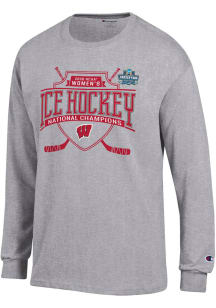 Champion Wisconsin Badgers Grey Women's Hockey National Champs Jersey Long Sleeve T Shirt